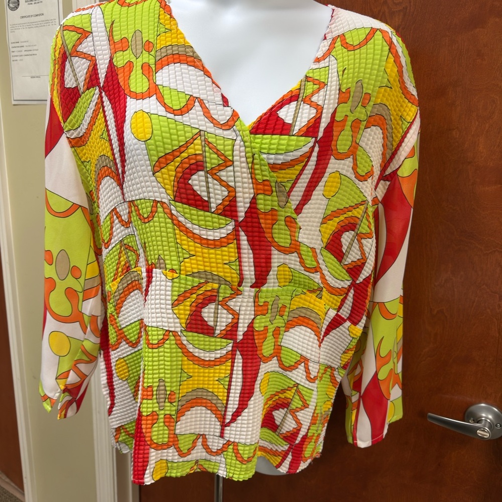 Giorgio Fiorelli Red‎ and Green Abstract Crinkle Top Sz 18/20